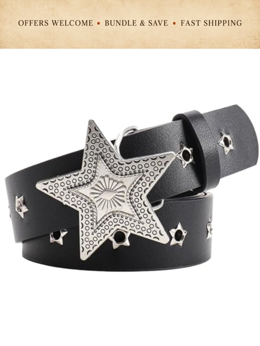 Faux Leather Star Stud Metal Buckle Waist Belt Punk Gothic Y2K
